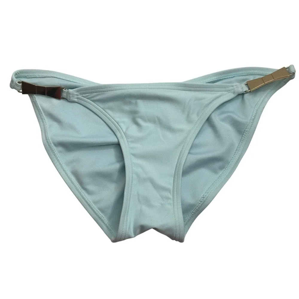 Kate Spade New York Light Blue Ruched Back Bikini Bottoms Gold Bow Hardware XS